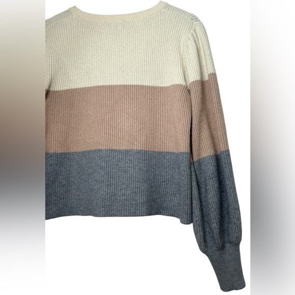 Lulus Trio-Tone Colorblock Ribbed Sweater Size M Long Balloon Sleeve Cozy Winter - Picture 8 of 9